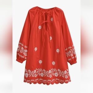 Red Floral Embroidered Dress